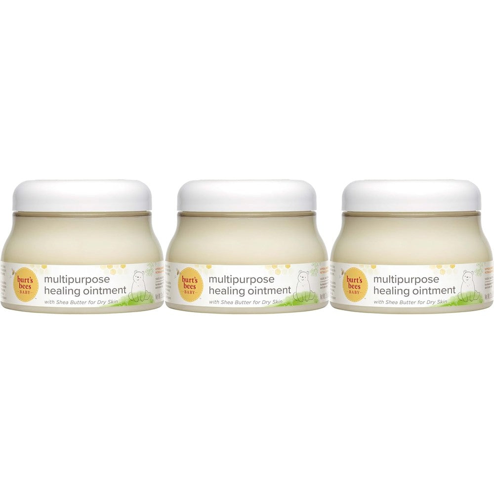 Burt's Bees Baby Multipurpose Healing Ointment pack of 3 tubs front view for natural baby skincare