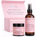 Irene Organics Belly Bundle front view showing organic pregnancy stretch mark butter and oil packaging.