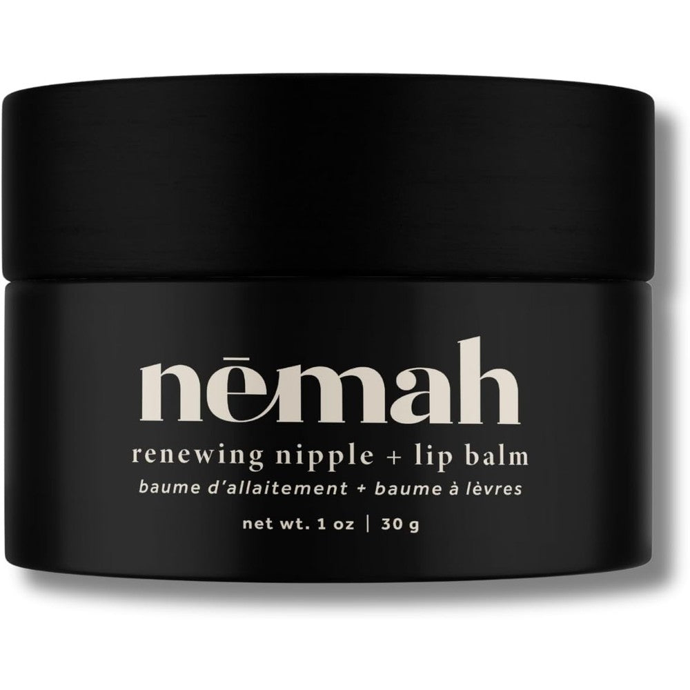 Nemah Renewing Nipple and Lip Nursing Balm one ounce black jar front view