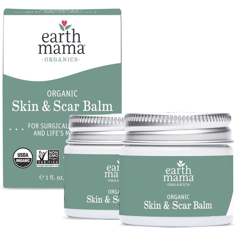 Earth Mama Organic Skin and Scar Balm two pack front view for postpartum recovery