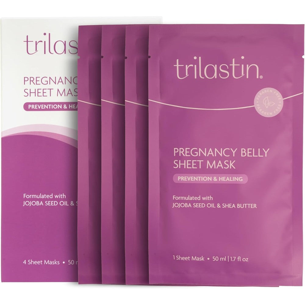 TriLASTIN Pregnancy Belly Sheet Masks four pack front packaging view
