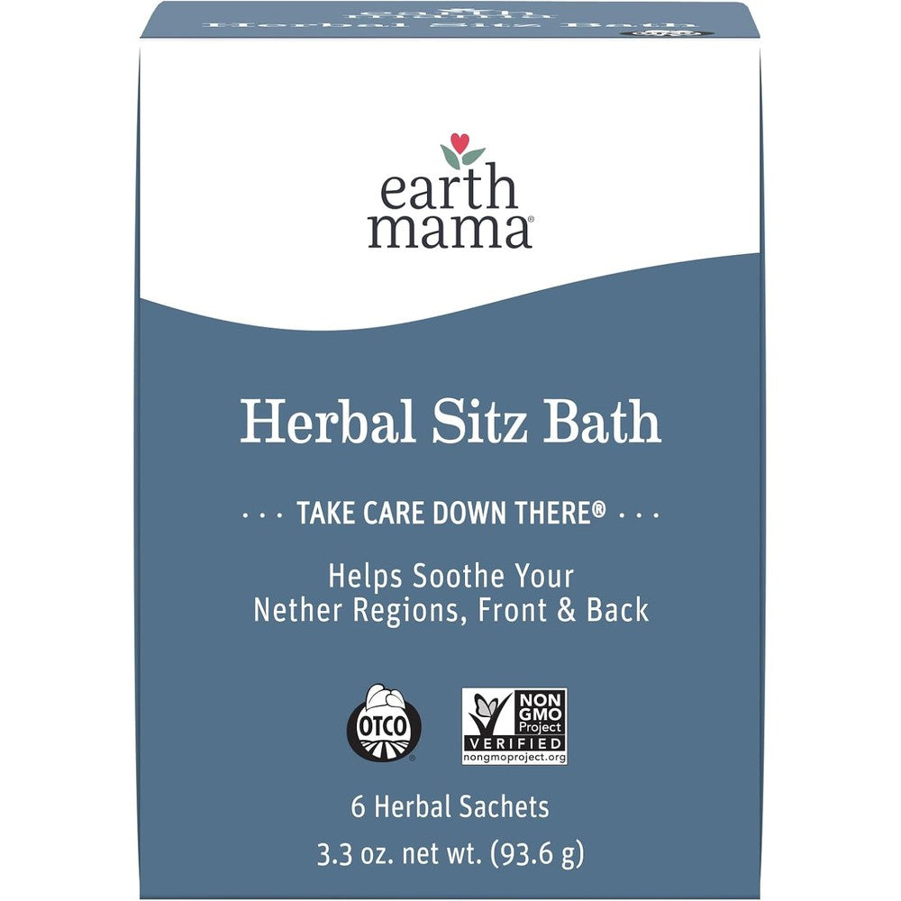 Earth Mama Organic Herbal Sitz Bath 6 Count front packaging view for postpartum care