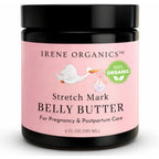 Irene Organics Organic Belly Butter front view of the 4 ounce jar for pregnancy stretch mark prevention.