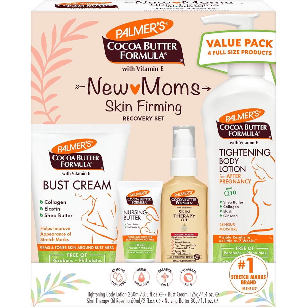 Palmer's Cocoa Butter Formula New Moms Skin Recovery Postpartum Essentials Gift Set front packaging view
