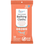 The Pharma-C Company Water-Activated Bathing Cloths front packaging showing ten count rinse free body wipes for adults.