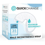 QuickChange Men's Incontinence Wrap 35 count box front view showing authentic USA packaging