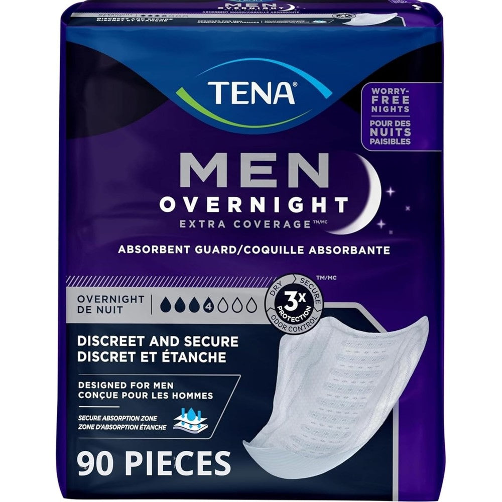 TENA Men Overnight Incontinence Guards front view showing package layout